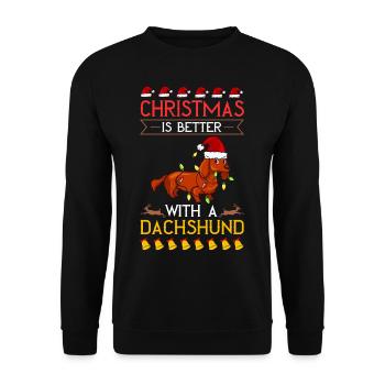 Doxie Dachshund Dackel Teckel Hund Weihnachten - Unisex Pullover - Schwarz - Vorne - Alina (178cm) & Michal (187cm)