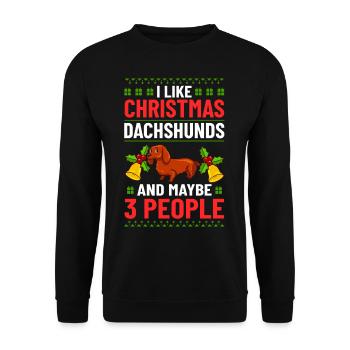 Doxie Dachshund Dackel Teckel Hund Weihnachten - Unisex Pullover - Schwarz - Vorne - Alina (178cm) & Michal (187cm)