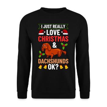 Doxie Dachshund Dackel Teckel Hund Weihnachten - Unisex Pullover - Schwarz - Vorne - Alina (178cm) & Michal (187cm)