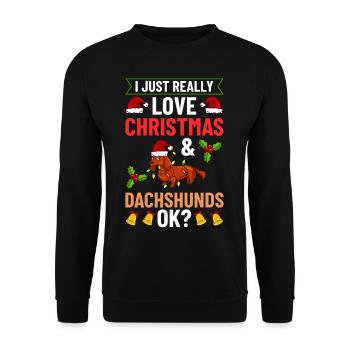 Doxie Dachshund Dackel Teckel Hund Weihnachten - Unisex Pullover - Schwarz - Vorne - Alina (178cm) & Michal (187cm)