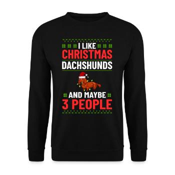 Doxie Dachshund Dackel Teckel Hund Weihnachten - Unisex Pullover - Schwarz - Vorne - Alina (178cm) & Michal (187cm)