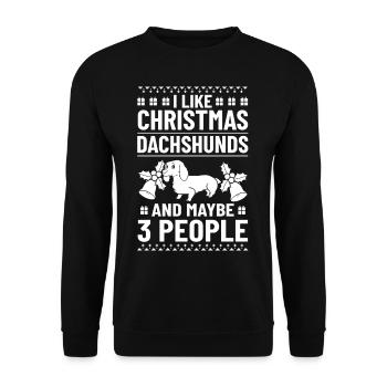 Doxie Dachshund Dackel Teckel Hund Weihnachten - Unisex Pullover - Schwarz - Vorne - Alina (178cm) & Michal (187cm)
