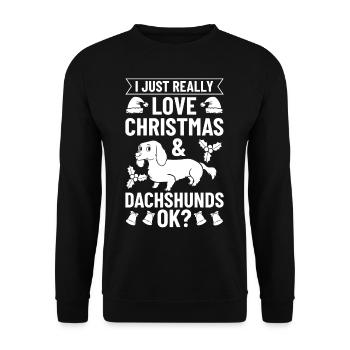 Doxie Dachshund Dackel Teckel Hund Weihnachten - Unisex Pullover - Schwarz - Vorne - Alina (178cm) & Michal (187cm)