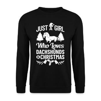 Doxie Dachshund Dackel Teckel Hund Weihnachten - Unisex Pullover - Schwarz - Vorne - Alina (178cm) & Michal (187cm)