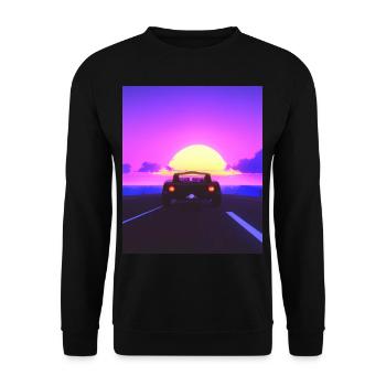 Vaporwave Aesthetic Sports Car Beach - Unisex Sweatshirt - black - Front - Alina (178cm) & Michal (187cm)