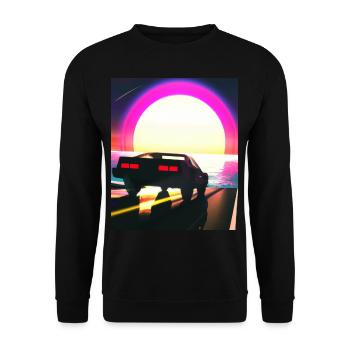 Synthwave Outrun Sports Car Beach Sunset - Unisex Sweatshirt - black - Front - Alina (178cm) & Michal (187cm)