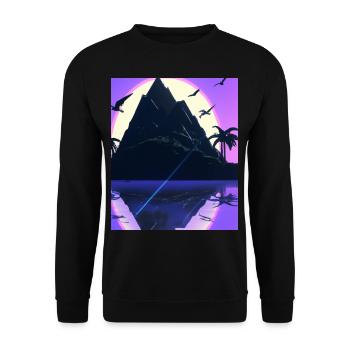 Vaporwave Aesthetic Island Palm Mountains - Unisex Sweatshirt - black - Front - Alina (178cm) & Michal (187cm)