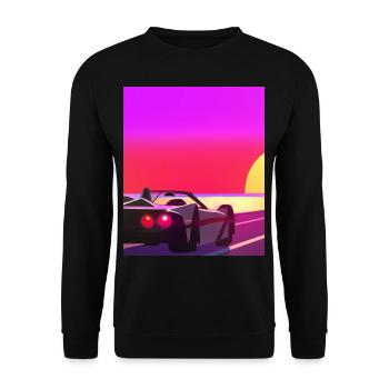 Synthwave Outrun Sports Car Sunset - Unisex Sweatshirt - black - Front - Alina (178cm) & Michal (187cm)