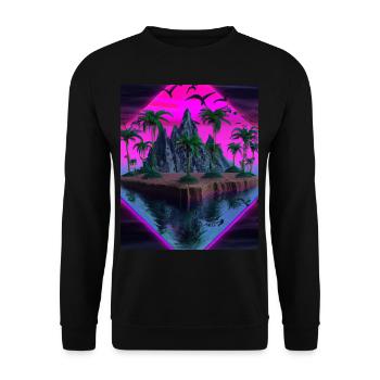 Vaporwave Aesthetic Tropical Island Palm Mountains - Unisex Sweatshirt - black - Front - Alina (178cm) & Michal (187cm)