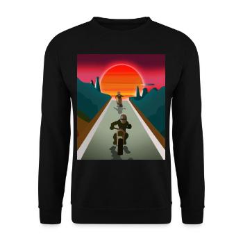Vaporwave Aesthetic Sunset Mountains - Unisex Sweatshirt - black - Front - Alina (178cm) & Michal (187cm)