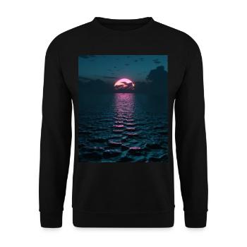 Vaporwave Aesthetic Sunset Sea - Unisex Sweatshirt - black - Front - Alina (178cm) & Michal (187cm)