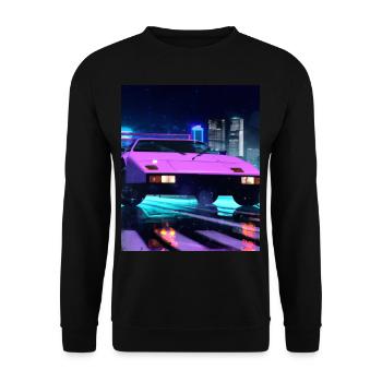 Vaporwave Aesthetic Sports Car Rain Night - Unisex Sweatshirt - black - Front - Alina (178cm) & Michal (187cm)