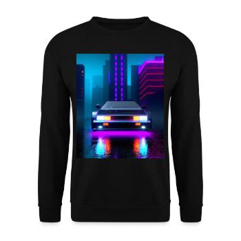Vaporwave Aesthetic Sports Car Rain Skyscrapers - Unisex Sweatshirt - black - Front - Alina (178cm) & Michal (187cm)