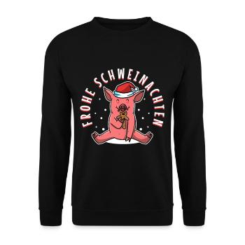 Frohe Schweinachten - Unisex Pullover - Schwarz - Vorne - Alina (178cm) & Michal (187cm)
