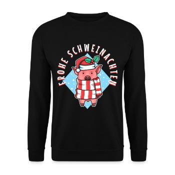 Frohe Schweinachten - Unisex Pullover - Schwarz - Vorne - Alina (178cm) & Michal (187cm)