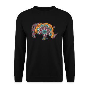 Mandala Nashorn Geometre Muster - Unisex Pullover - Schwarz - Vorne - Alina (178cm) & Michal (187cm)