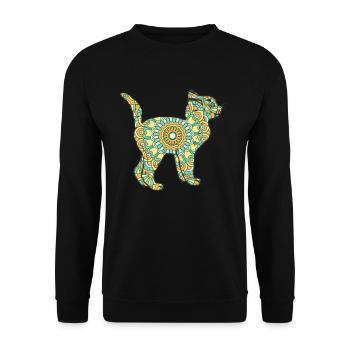 Mandala Katze Geometrie Muster - Unisex Pullover - Schwarz - Vorne - Alina (178cm) & Michal (187cm)
