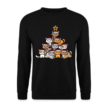 Katzen Weihnachtsbaum - Unisex Pullover - Schwarz - Vorne - Alina (178cm) & Michal (187cm)