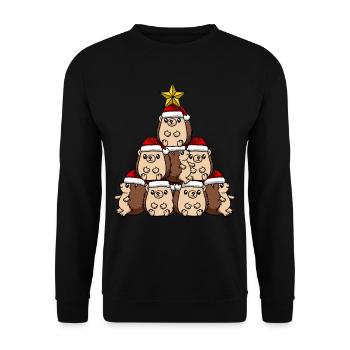 Hedgehog Christmas Tree - Unisex Sweatshirt - black - Front - Alina (178cm) & Michal (187cm)