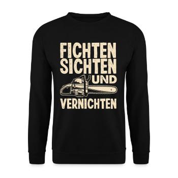 Kettensäge Fichten Sichten und Vernichten - Unisex Pullover - Schwarz - Vorne - Alina (178cm) & Michal (187cm)