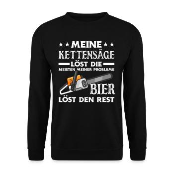 Kettensäge Bier Liebhaber Geschenk - Unisex Pullover - Schwarz - Vorne - Alina (178cm) & Michal (187cm)
