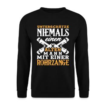 Klempner Rohrzange Alter Mann Sanitärinstallateur - Unisex Pullover - Schwarz - Vorne - Alina (178cm) & Michal (187cm)