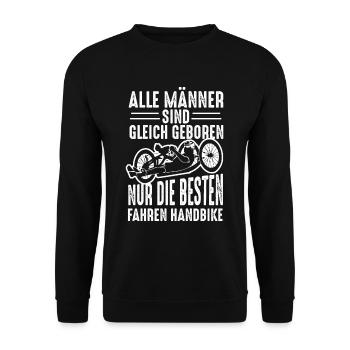 Alle Männer Sind Gleich Geboren Handbike - Unisex Pullover - Schwarz - Vorne - Alina (178cm) & Michal (187cm)