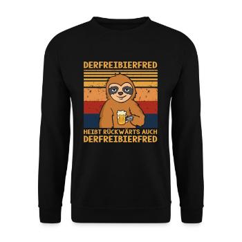 Freibier Fred Heißt Rückwärts Auch Freibier Fred - Unisex Pullover - Schwarz - Vorne - Alina (178cm) & Michal (187cm)