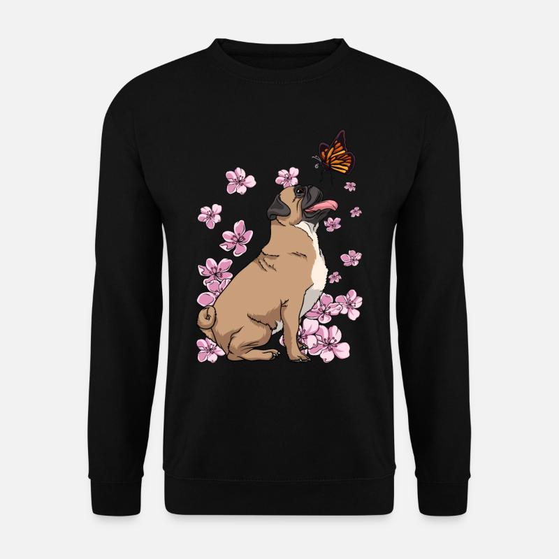 Mops Schmetterling Japanische Sakura-Kirschblüte - Unisex Pullover - Schwarz