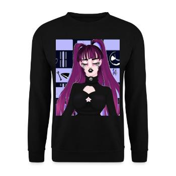 Goth Anime Vaporwave Cute Creepy Goth Girl - Unisex Sweatshirt - black - Front - Alina (178cm) & Michal (187cm)