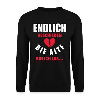 Endlich Geschieden Lustiges Exfrau Scheidung - Unisex Pullover - Schwarz - Vorne - Alina (178cm) & Michal (187cm)
