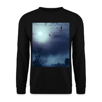 Neblige Naturlandschaft Vollmond Und Fledermäuse - Unisex Pullover - Schwarz - Vorne - Alina (178cm) & Michal (187cm)