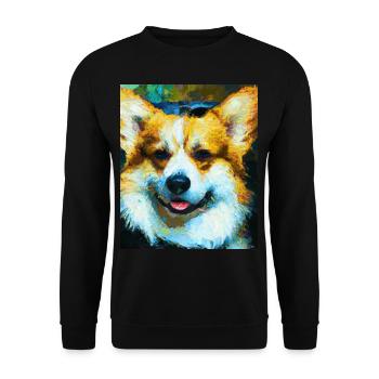 Corgi Portrait Vincent Van Gogh Style Hund - Unisex Pullover - Schwarz - Vorne - Alina (178cm) & Michal (187cm)