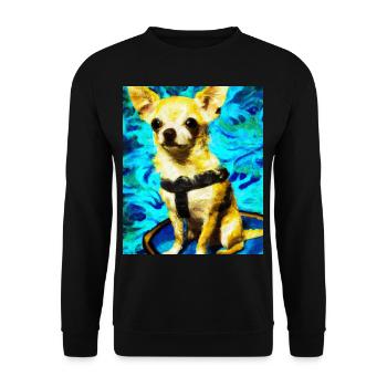 Chihuahua Portrait Vincent Van Gogh Style Hund - Unisex Pullover - Schwarz - Vorne - Alina (178cm) & Michal (187cm)