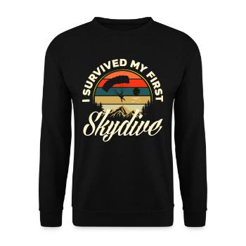 Erster Fallschirmsprung Fallschirmspringen - Unisex Pullover - Schwarz - Vorne - Alina (178cm) & Michal (187cm)