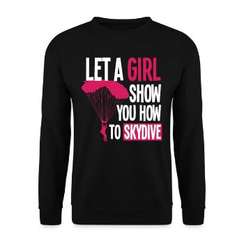 Skydiving Girl Hobby Gift - Unisex Sweatshirt - black - Front - Alina (178cm) & Michal (187cm)