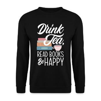 Tea Drinking Books Reading Hobby Gift - Unisex Sweatshirt - black - Front - Alina (178cm) & Michal (187cm)