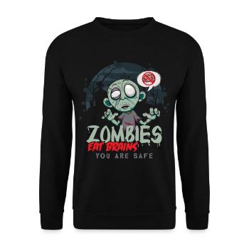 Zombies essen Gehirne du bist Sicher - Unisex Pullover - Schwarz - Vorne - Alina (178cm) & Michal (187cm)