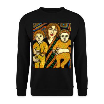 Gustav Klimt Style Portrait of a Mama with Two - Unisex Sweatshirt - black - Front - Alina (178cm) & Michal (187cm)