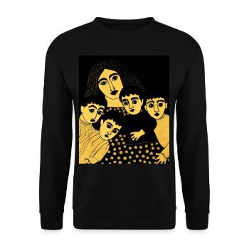 Gustav Klimt Style Portrait Einer Mama Mit Vier - Unisex Pullover - Schwarz - Vorne - Alina (178cm) & Michal (187cm)