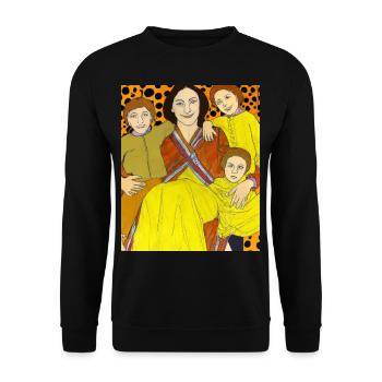 Gustav Klimt Style Portrait Einer Mama Mit Drei - Unisex Pullover - Schwarz - Vorne - Alina (178cm) & Michal (187cm)