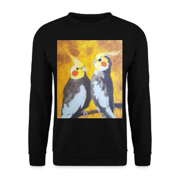 Cockatiel Couple Gustav Klimt Style - Unisex Sweatshirt - black - Front - Alina (178cm) & Michal (187cm)