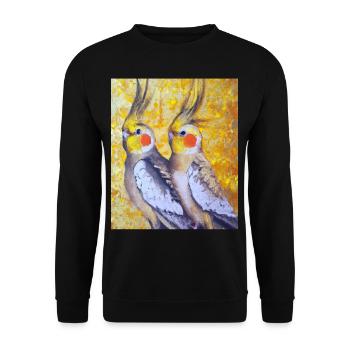 Cockatiel Couple Gustav Klimt Style - Unisex Sweatshirt - black - Front - Alina (178cm) & Michal (187cm)