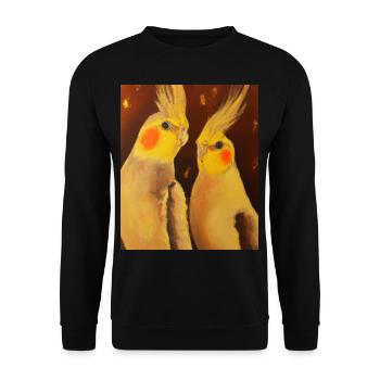 Cockatiel Couple Gustav Klimt Style - Unisex Sweatshirt - black - Front - Alina (178cm) & Michal (187cm)