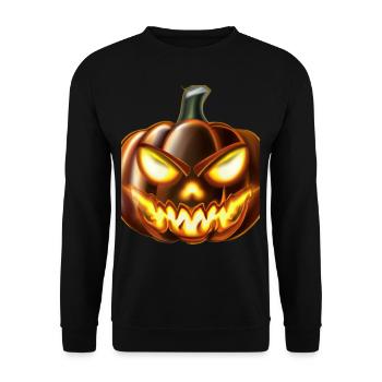 Citrouille d’Halloween aux yeux de feu - Sweat-shirt Unisexe - noir - Devant - Alina (178cm) & Michal (187cm)