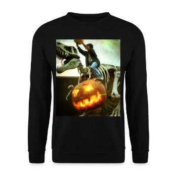 Halloween Dino Boy Chevauchant Dinosaur Skeleton - Sweat-shirt Unisexe - noir - Devant - Alina (178cm) & Michal (187cm)