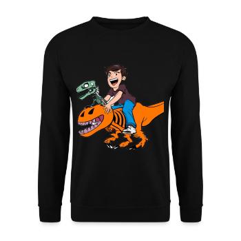 Halloween Dino Boy chevauchant des dinosaures - Sweat-shirt Unisexe - noir - Devant - Alina (178cm) & Michal (187cm)