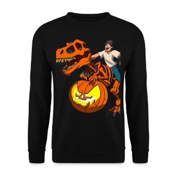 Halloween Dino Ghoul chevauchant des dinosaures - Sweat-shirt Unisexe - noir - Devant - Alina (178cm) & Michal (187cm)