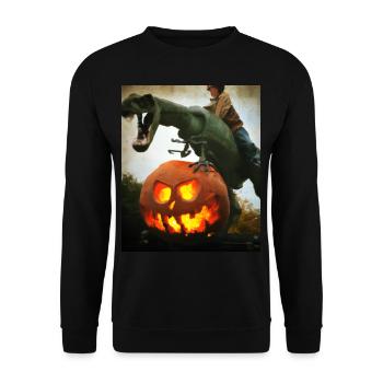 Halloween Dino Ghoul chevauchant des dinosaures - Sweat-shirt Unisexe - noir - Devant - Alina (178cm) & Michal (187cm)