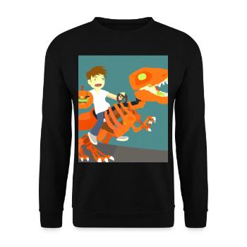Halloween Dino Boy chevauchant des dinosaures - Sweat-shirt Unisexe - noir - Devant - Alina (178cm) & Michal (187cm)